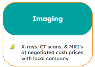 Imaging: X-rays, CT scans, and MRIs at negotiated cash prices with local company.